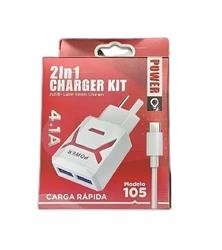 CARGADOR USB 5V 4.1 A 2 USB + CABLE USB-C 105/201 POWER