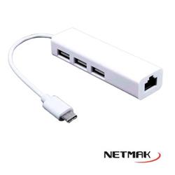 ADAPTADOR HUB USB-C (M) A 3 USB 2.0 + RJ45 NM-TC40 NETMAK