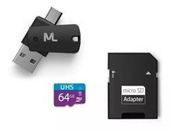 KIT MICRO UHC CLASE 10 64 GB C/ADAP + USB M + MICRO USB M MC150 MULTILASER
